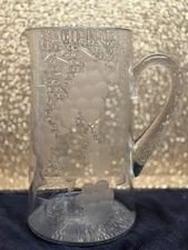  Uranium Glass Pitcher - Etched Grapes - Glows UV - Devil face handle