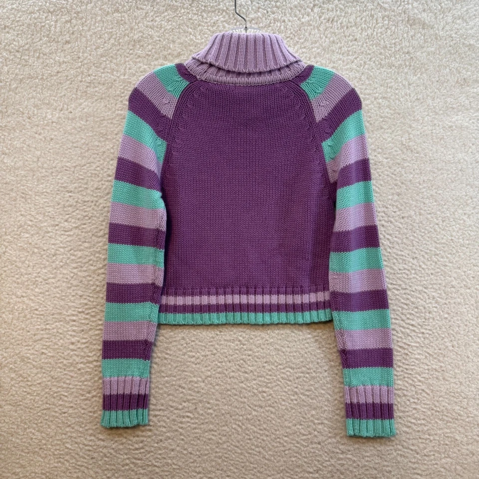 Y2K Vintage Mudd Turtleneck Sweater XS Small Purple Stripe Knit Kidcore Retro - Image 2 of 4