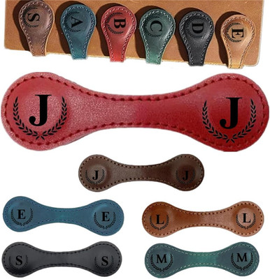 Personalized Magnetic Leather Initial Bookmark, 26 Letters Customized Multi-Func