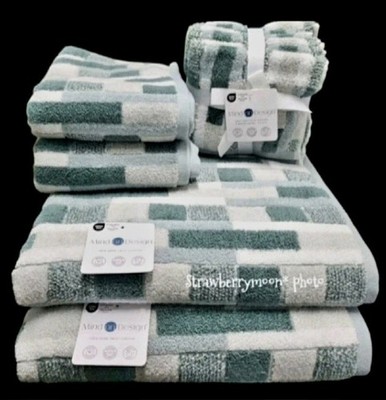 8 Mind on Design Color Block Zero Twist Cotton Bath Hand Washcloth Towel Set New