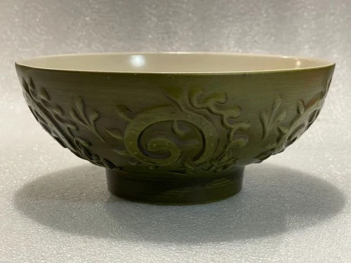 Vintage Haeger Ceramic Footed Planter Bowl Olive Green Leaves USA Pottery No 102