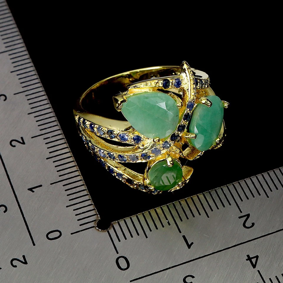 925 Sterlingsilber Ring Birne Smaragd 10x7mm Saphir Edelstein Schmuck Größe 8 - Bild 3 von 4