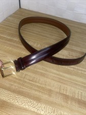 Lands End Red Black Leather Belt Men’s Solid Brass Buckle 32 Made in USA