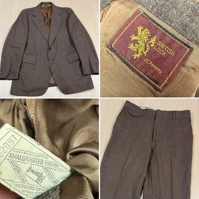 Vintage 70s JC Penney Suit Blazer Jacket 40 Pants 34x30 Talon Zip Wool Blend