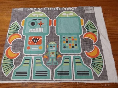 Vintage Cut Sew Fabric Stuffed Pillow Plush Panel Mad Scientist Robot Aprx 14''