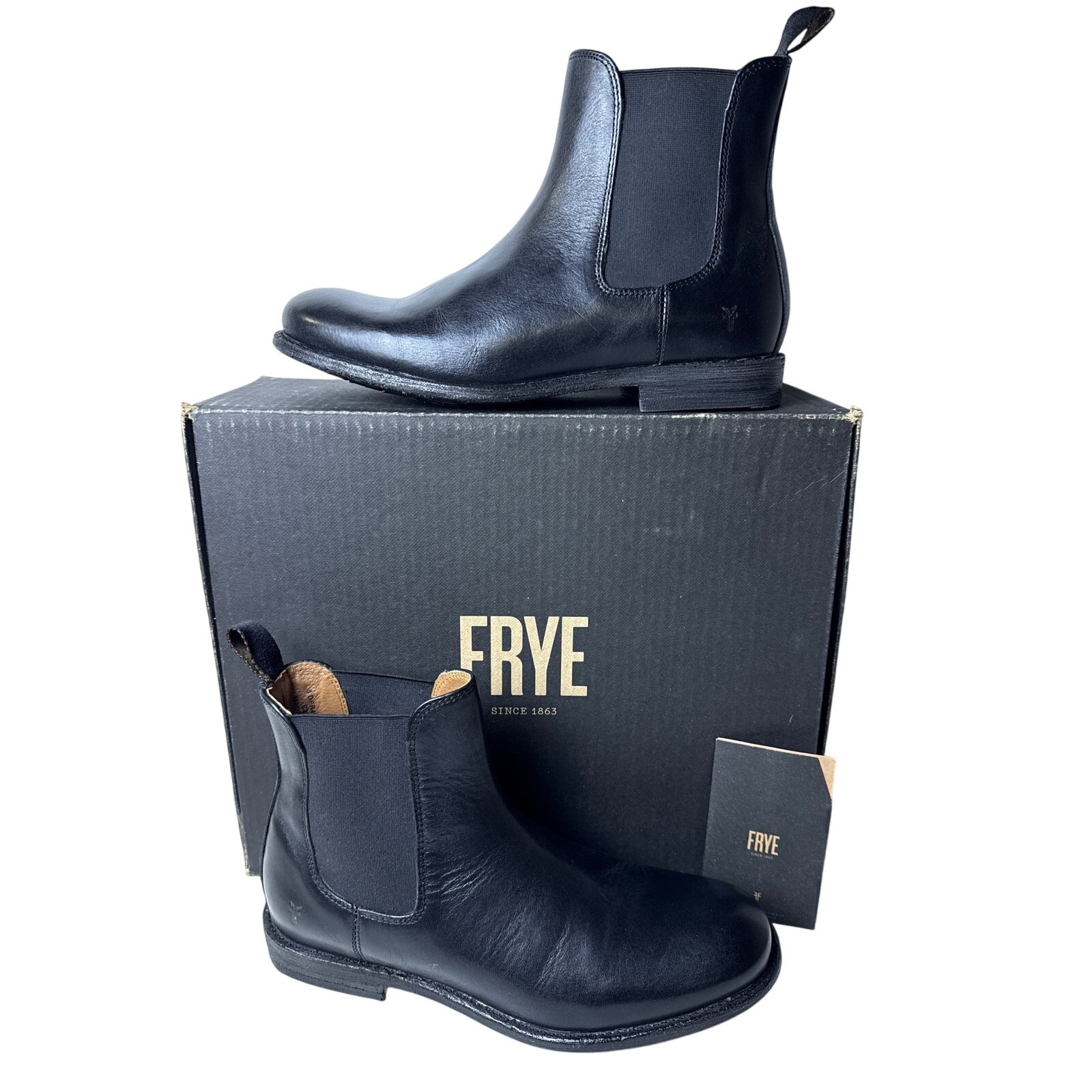 Frye Chelsea Boots Tyler Men's 8D Black Leather Pull On Elastic Gore Round Toe-image