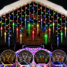 Christmas 96 LED Icicle Falling Rain Curtain Fairy String Lights Outdoor Party
