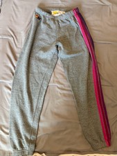 Aviator Nation Women  s Gray Striped Jogger Sweatpants Size S Elastic Waist