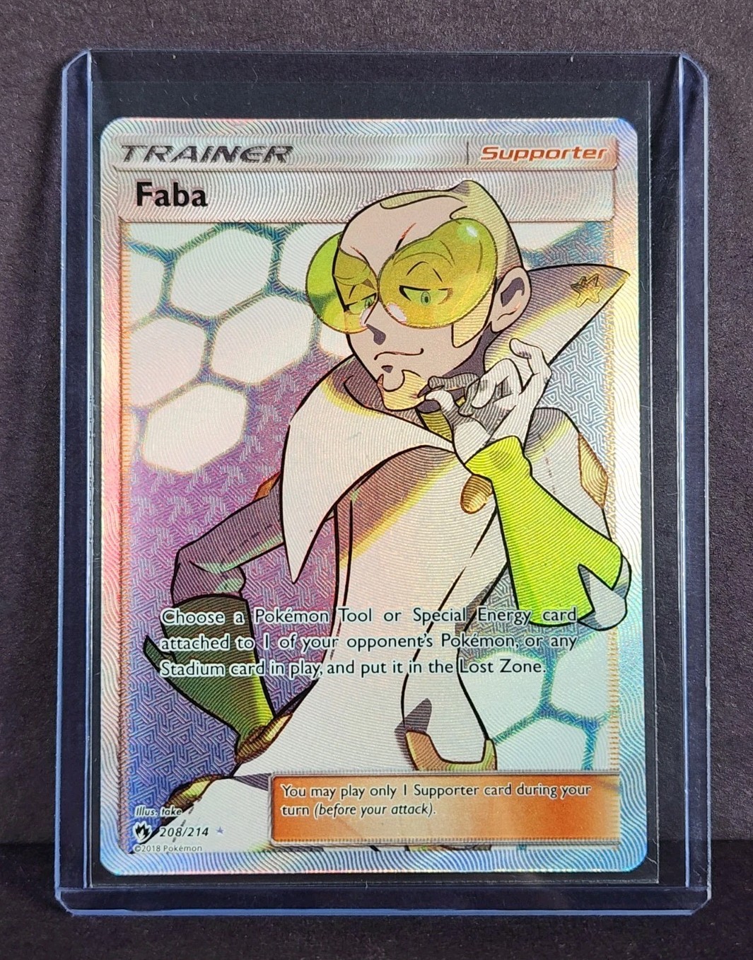 NM - Faba Trainer 208/214 Lost Thunder Sun & Moon Full Art Ultra Rare Pokemon