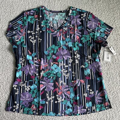 Koi Next Gen Scrub Top Women s XL Early Energy Striped Floral Stretch Nursing