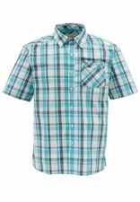 Simms Closeout Espirito Short Sleeve Shirt Tropical Blue Plaid, Select Sizes