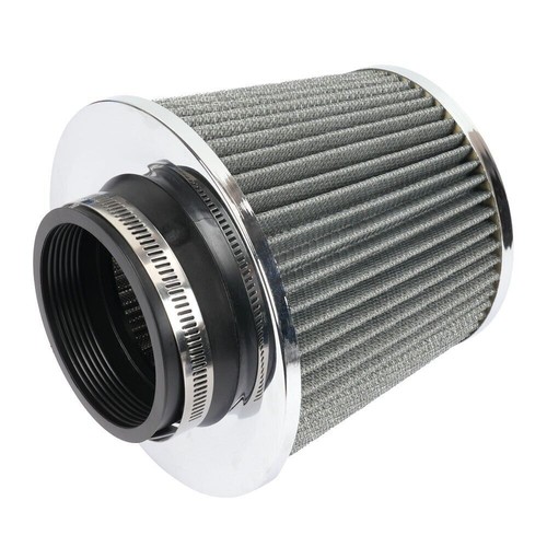 3" 76mm High Flow Inlet Cold Air Intake Cone Replacement Dry Air Filter Silver - Foto 3 di 13