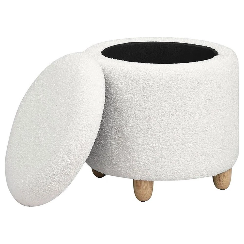 Pemberly Row Modern Fabric Upholstered Round Storage Ottoman Ivory - Image 4 of 4