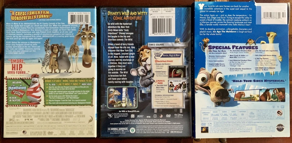 3 DVD Lot: Madagascar & The Wild, EUC And Ice Age: The Meltdown, NWT -MSRP:  $45 - Image 2 of 4