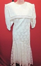  JESSICA McCLINTOCK GUNNE SAX Vtg 70's White Floral Lace Prairie Dress 11 