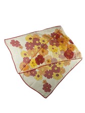 Vintage Floral Scarf Red Orange Yellow Sheer 13x44