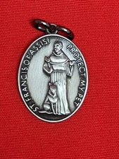 1 X 2" pewter Pet Collart Medal ST FRANCIS PROTECT MY PET PRAY FOR MYPET 2 Sided