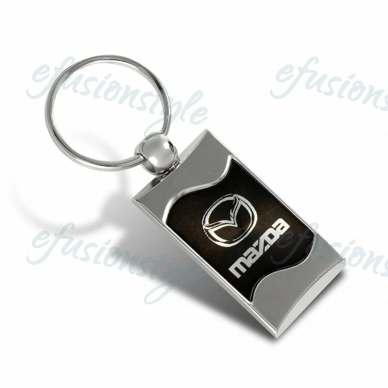 For Mazda Logo Black Rectangular Authentic Chrome Key Fob Key ring