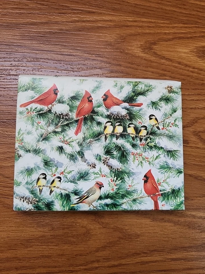 Carol Wilson Christmas Cardinals 10 Embossed Note Card and Envelope Set 5”x 7" - Image 4 of 4