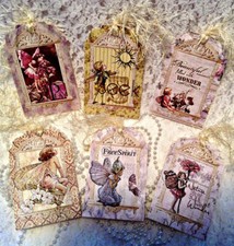 6 Vintage Garden Fairy Gift Hang Tags Scrapbook Junk Journal Cards Parties 2R