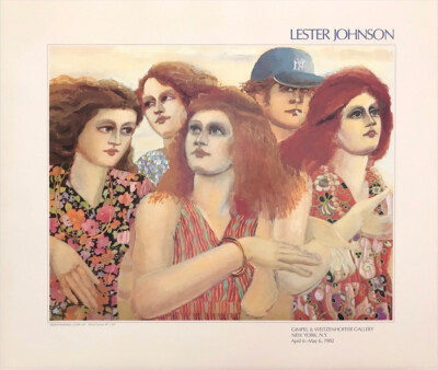Lester Johnson GROUP WALKING 1982 Art Exhibition Poster Red Hair NY Yankees Cap