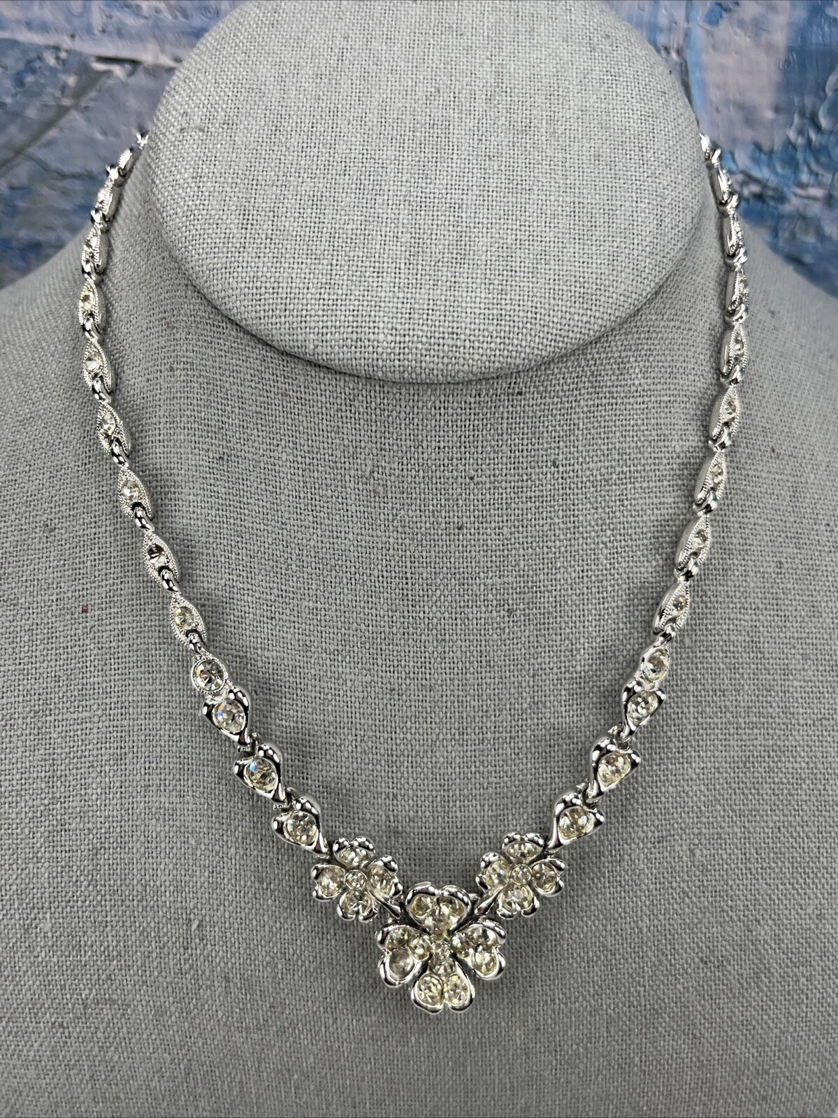 Vintage Bogoff signed clear Rhinestone Necklace s… - image 1