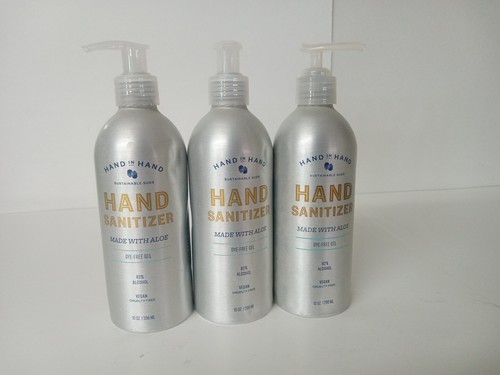 Pack of 3 NEW 10 oz Hand in Hand, Hand Santizer W/ Aloe & Dye Free Gel Vegan