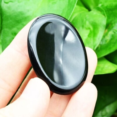 #ad Black Obsidian Palm Worry Stone Crystal Smooth Polished Pocket Gemstone Gifts $9.80