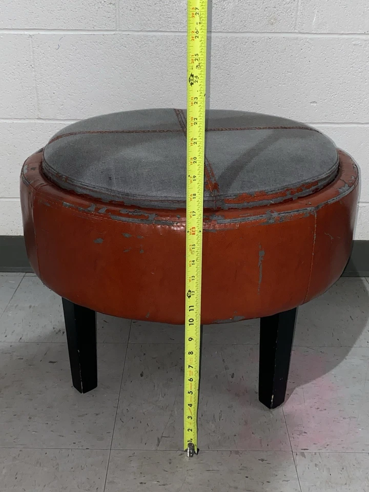 Partial Leather Large Storage Ottoman in Orange/ Basketball Style - - Image 4 of 4