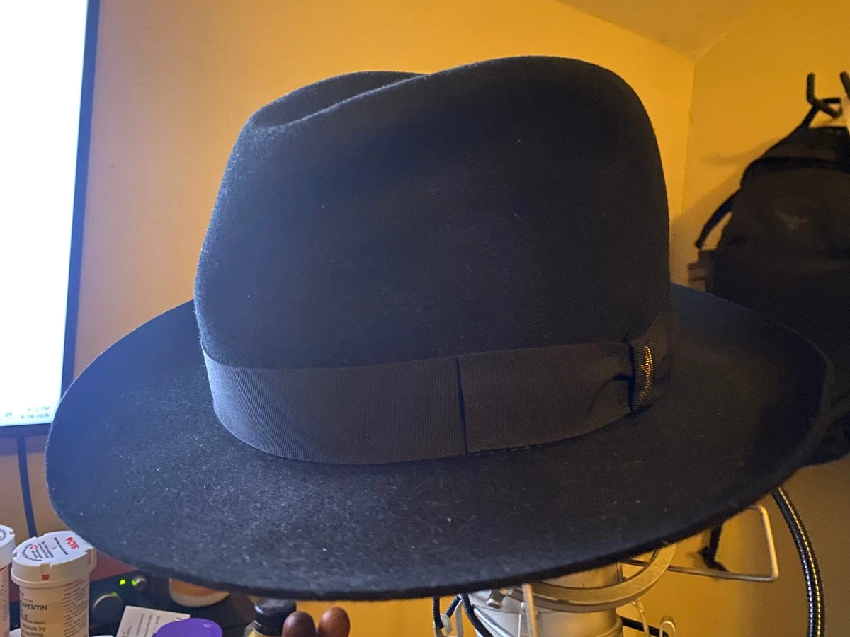 Borsalino Unisex Navy Paper Straw Fedora Hat Frayed Edge, size 59, made in Italy STRAW HATS | BORSALINO main image 2