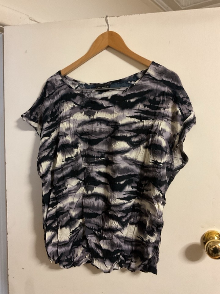Lily And Lou Black And White Tie Dye Effect Cap Sleeve T Shirt Top Size 26