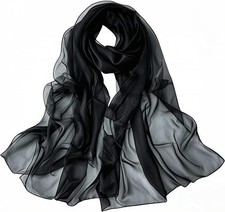 Geoxury Scarfs for Women Lightweight Solid Color Soft Chiffon 155 50cm, Black