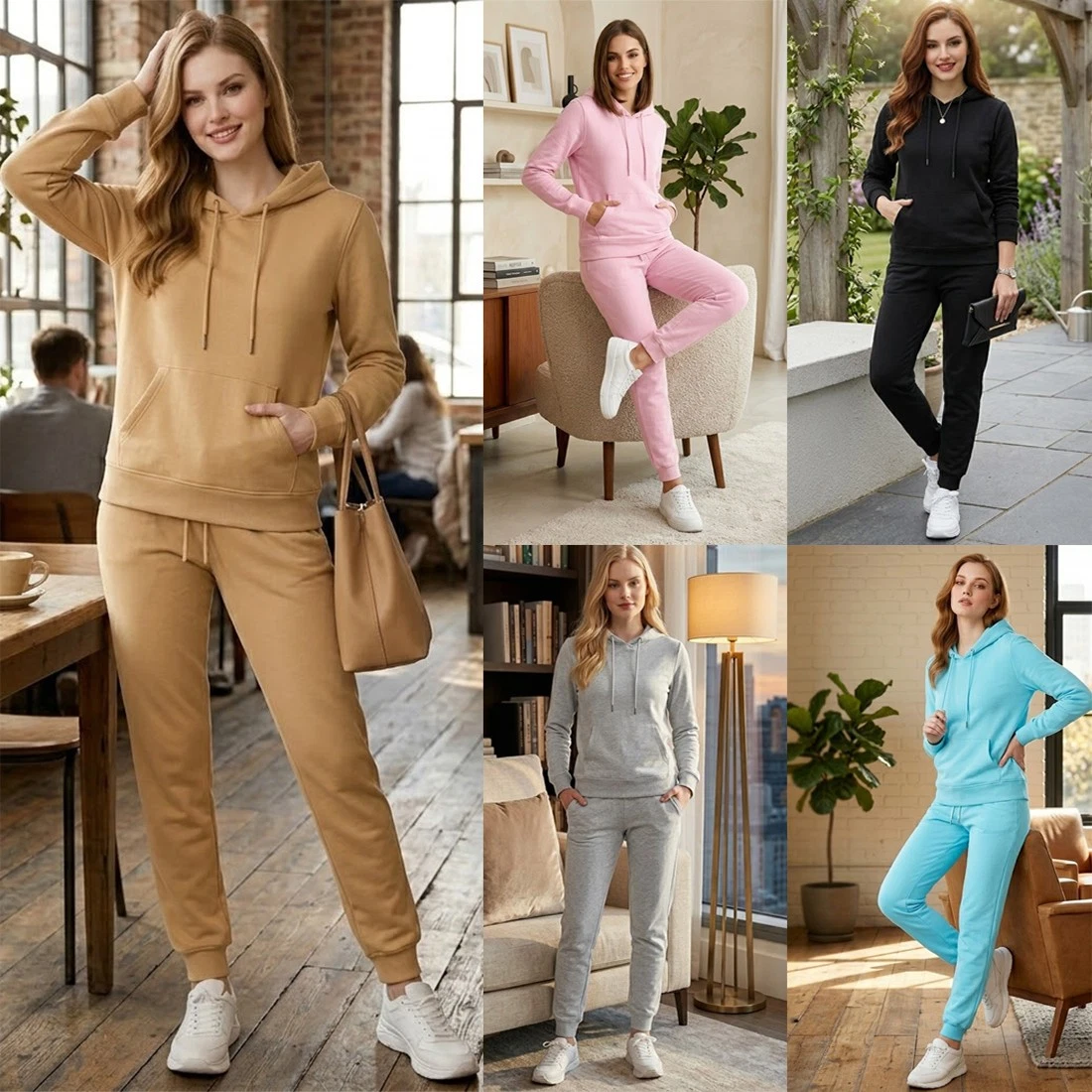 Women Cotton Rich Hoodie Jogger Set Fleece Lined Sports Gym Loungewear Tracksuit