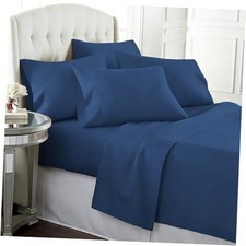6 Piece Bed Sheet Set for Teens/Queen/King Hotel Premium Sheets with Full Navy