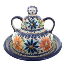Blue Rose Polish Pottery Autumn Burst Cheese Lady