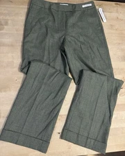 NWT Pendelton Women’s Vision Wool Paid Wide Leg Cuffed Pants Size 12 Green/black