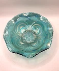 LENOX IMPERIAL GLASS ICE BLUE CARNIVAL GLASS BOWL EMBOSSED CIRCLES