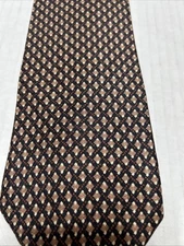 PERRY ELLIS PORTFOLIO ~Men's Silk Necktie ~USA ~Designer Geometric Navy/Tan