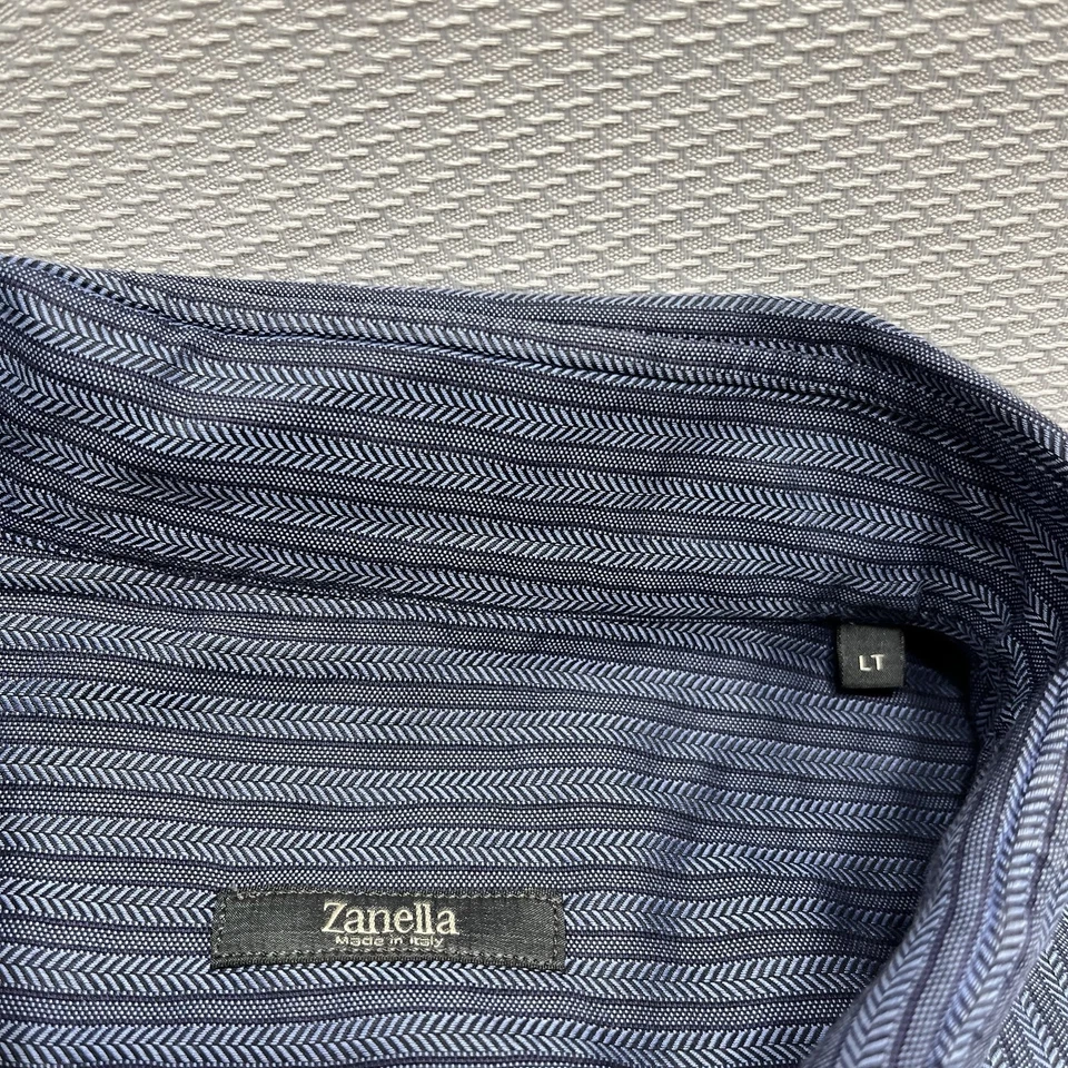 Zanella Italy Blue Herringbone Striped Mens Long Sleeve Button Up Shirt Size LT - Image 3 of 4