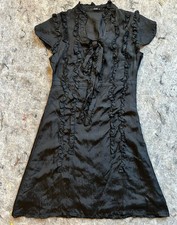 Ruffled U Neck Little Black Dress Vintage Size 10 (Fits Modern US Size 6-8)