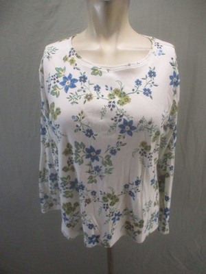 Croft&Barrow Size PL Womens Multicolor Floral 100% Cotton Long Sleeve Top 858