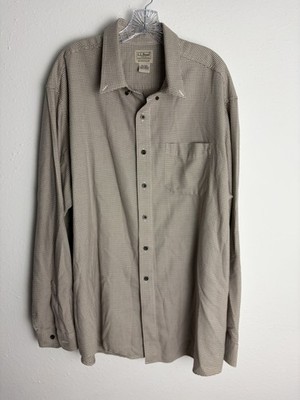 L.L. Bean Men s Sz XXL Cotton Flannel Shirt Tan Brown Check Houndstooth Fall #94