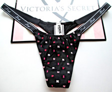 VICTORIA'S SECRET PINK Cotton High Leg Micro Thong Panty VS Black Logo S M L XL