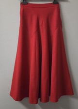 Cacharel Vintage 70's Red Pure Wool A-line Midi Skirt Lined Paris France 22" XS