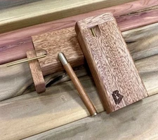 African Mahogany 4" Dugout Stashbox w Poker & One Hitter Pipe Smoking Set- USA