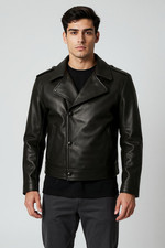 Men's Real Cowhide Leather Brando Style Bikers Jacket Front Buttons Jacket