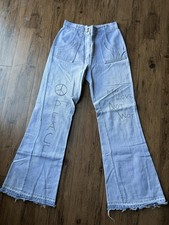 Vintage 70s Ward 28 x 30 Blue Denim Flare Bell Bottom Jeans Pants Make Love War