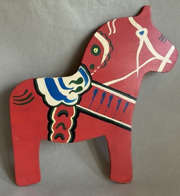 Vintage Folk Art Scandinavian Painted Wood DALA Horse Wall Art