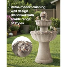 Outdoor Water Fountain, 36.5 in Height Fountain and Waterfall, 2-Tier Floor Stan