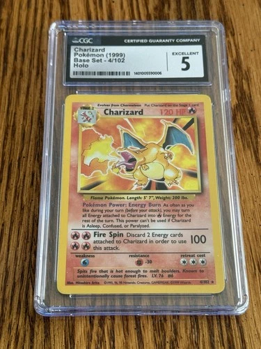 1999 Pokemon Charizard Holo Base Set 4/102 CGG 5 Stage 2 120 HP